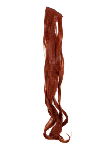 1 x Two Clip Clip-In extension strand curled wavy 3,5 inch wide, 25 inches long dark copper red