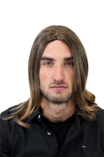 Men's WIG (for Men or Unisex) HIGH QUALITY synthetic straight INDIE MUSICIAN BROWN + BLOND ends