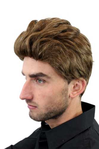 Men's WIG (for Men or Unisex) HIGH QUALITY synthetic short WIND-brushed/combed (slight quiff) BROWN