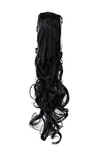 Hairpiece PONYTAIL (comb & ribbon wrap-around system) extension pigtail long slightly CURLED wavy
