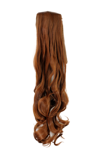 Hairpiece PONYTAIL (comb & ribbon wrap-around system) extension pigtail long slightly CURLED BROWN