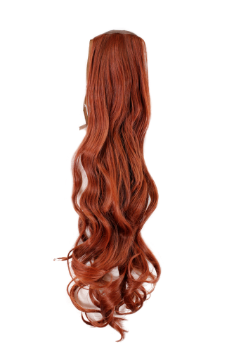 Hairpiece PONYTAIL (comb & ribbon wrap-around system) extension pigtail long slightly CURLED RED