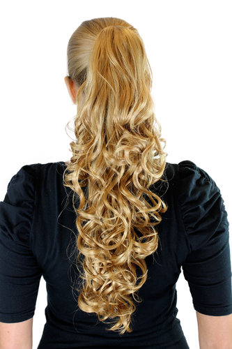 XF-9003-225 Ponytail Hairpiece extension very long curled curls blond 20"