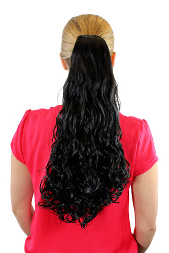 JL-4012-1B Ponytail Hairpiece extension long curled curls black claw clamp 20"