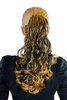 onytail Hairpiece extension medium length curled dark brown streaked blond highlighs claw clamp 14"