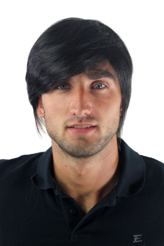 Men's WIG (for Men or Unisex) HIGH QUALITY synthetic short longer hair in the neck BLACK youthful