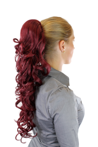 Hairpiece PONYTAIL extension long AMAZING volume RED aubergine eggplant reddish slightly curled
