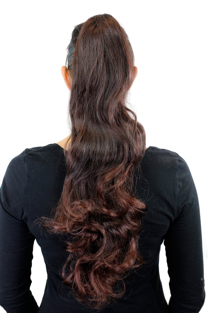 Hairpiece PONYTAIL extension VERY long wavy curly BEAUTFUL gentle curls  MIXED BROWN mahogany