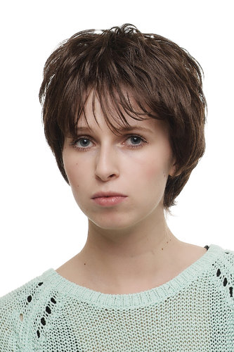 Sexy Lady Quality Wig like Bob Page short brown brunette straggly FRINGE bangs backcombed 1251-6