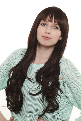 Lady Quality Wig sexy fringe bangs EXTREMELY LONG mixed dark brown mahogany straight slight wave