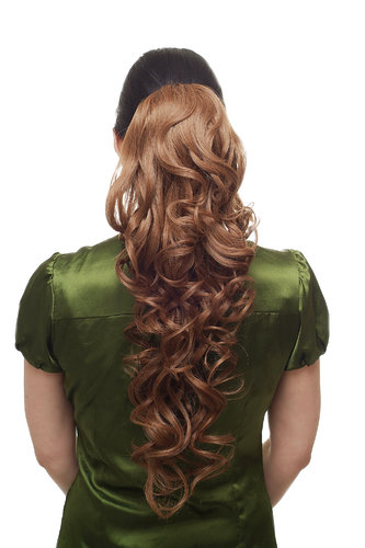Hairpiece PONYTAIL with combs and elastic draw string medium brown long curly volumnious very long