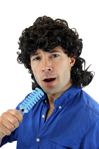 Party/Fancy Dress/Halloween Wig curly black mullet 70ies