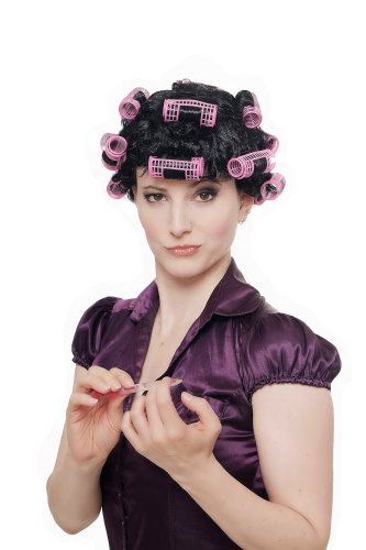 Party/Fancy Dress/Halloween black Wig with Hair Curlers trashy housewife