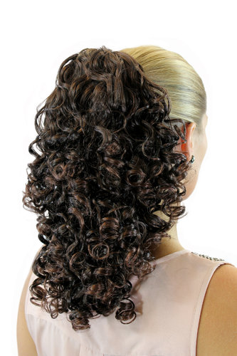 Hairpiece PONYTAIL comb & elastic draw string curly voluminous mahogany brown mix medium length 16"