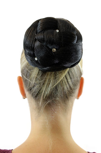 Hairpiece Hair Bun Topknot elaborately braided rhinestone studded custom traditional black