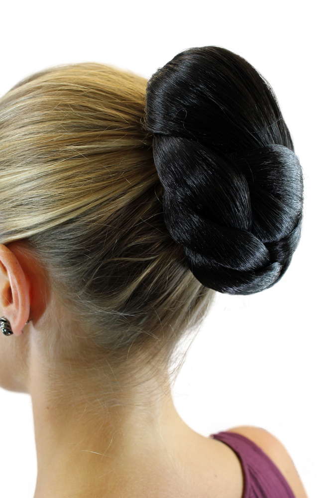 WIG ME UP ® - TC-2073-2 Hairpiece Hair Bun Topknot elaborate braided oval  bun shape custom traditional medium black.