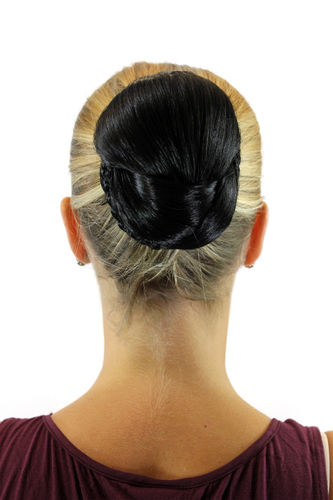 Hairpiece Hair Bun Topknot elaborate braided oval bun shape custom traditional medium black.