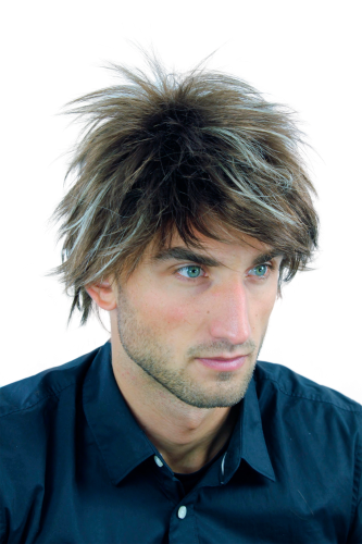 WL-2175-10H303 Men Gents Quality Wig short wild youthful brown streaked blond highlights