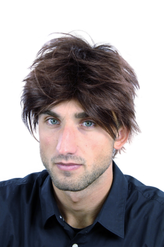 WL-2075-4T33 Men Gents Quality Wig short wild youthful mahogany brown mix streaked