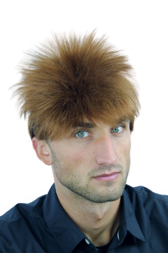 Men Gents Quality Wig short teased up wild & extravagant Rock Star style brown copper brown mix