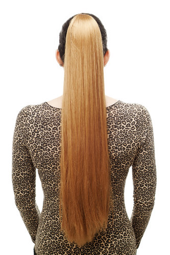 Hairpiece PONYTAIL with Claw Clamp/Clip extremely long straight & smooth dark gold blond 70 cm