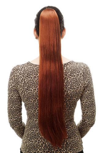 Hairpiece PONYTAIL with Claw Clamp/Clip extremely long straight & smooth red T113-130 70 cm