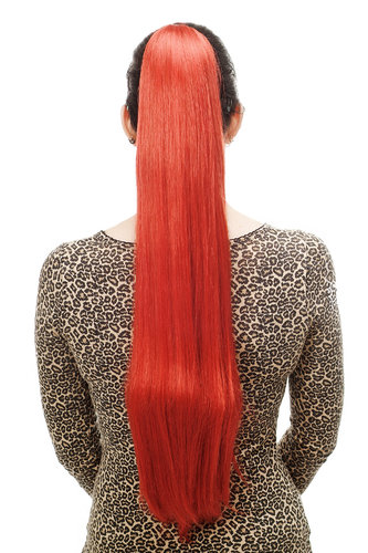 Hairpiece PONYTAIL with Claw Clamp/Clip extremely long straight & smooth bright light red