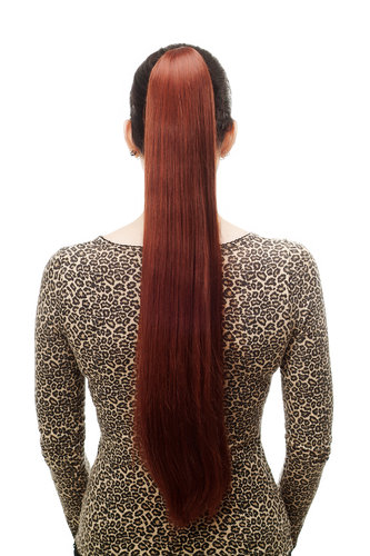 Hairpiece PONYTAIL with Claw Clamp/Clip extremely long straight & smooth red brown mix 70 cm