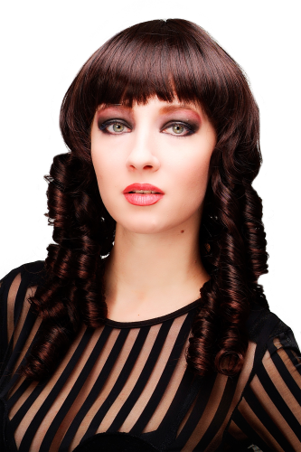 Lady Wig historic late Baroque colonila Victorian ringlets straight bangs mahogany brown long 20"