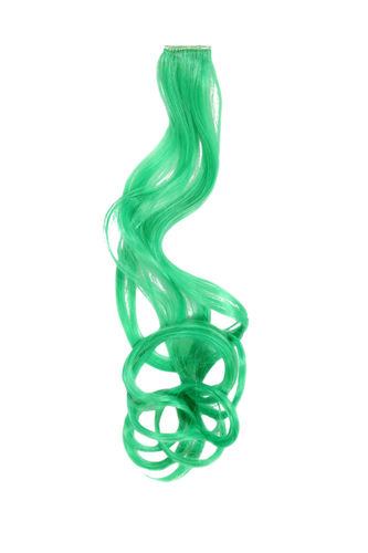 One Clip-In extension strand highlight curled wavy micro clip, 1,5 inch wide, 25 inches long green