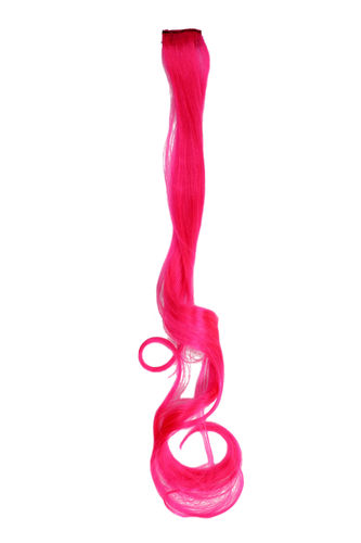 One Clip-In extension strand highlight curled wavy micro clip, 1,5 inch wide, 25 inches neon pink
