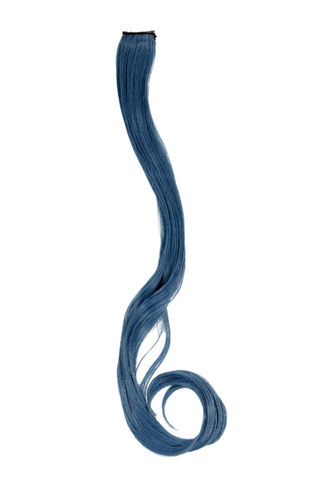 1 Clip-In extension strand highlight curled wavy 1,5 inch wide, 25 inches long cyan china blue