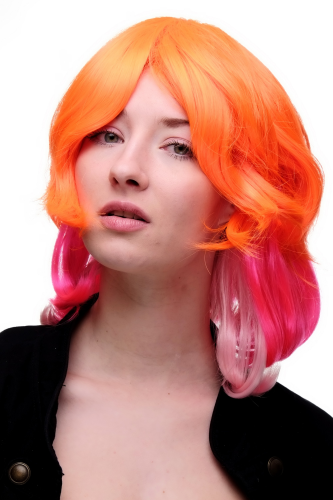 Lady Quality Wig Cosplay wavy middle parting layered orange pink & platinum blond Emo Wave Goth