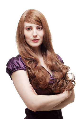 Lady Quality Wig long straight with curling dlightlx curled wavy ends LIGHT BROWN parting to side
