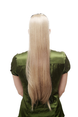 Hairpiece PONYTAIL (comb & ribbon wrap-around system) extension full volume long straight ashblond
