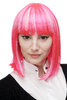 Lady Quality Wig Cosplay short Page Bob Longbob pink white strands bangs fringe Punk Emo Goth