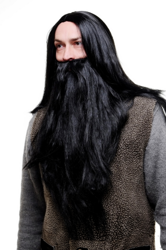 Long Black Wizard Beard Mens Fancy Dress Fairy Tale Adults Costume Accessory 