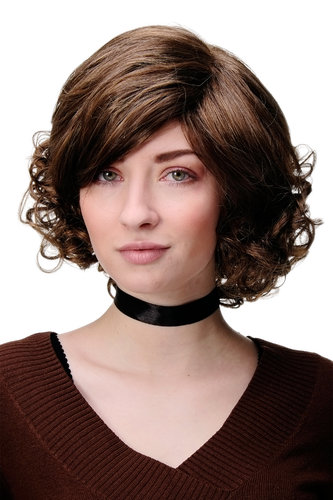 Stunningly cute Lady Quality Wig short curly ends volume parting brown & blond highlighs strands