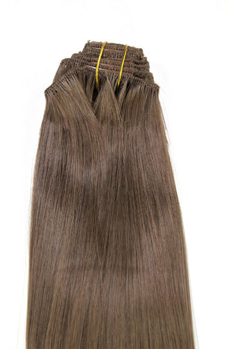 Clip-In Hair Extensions 8 pcs complete set full head different width length 16" inch medium brown