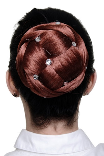 JL-SZ01-350 Elaborate synthetic Hairbun Bun Topknot rhinestones red