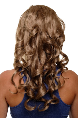 Hairpiece Halfwig 7 Microclip Clip-In Extension curls long & full between dark blond & light brown