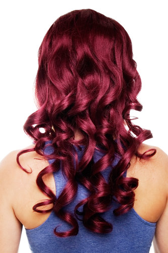 Hairpiece Halfwig 7 Microclip Clip-In Extension curly curls very long & full aubergine red 50 cm