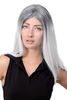Awesome Lady Quality Wig long straight hair black grey white ombre middle parting Emo Goth Cosplay