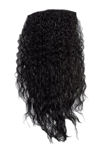 Hairpiece half wig Clip-In Extension very long stringy crimpy curls latin shiny oily wet-look black