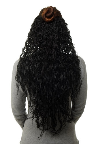 Hairpiece half wig Clip-In Extension long stringy crimpy curls latin shiny oily wet-look black