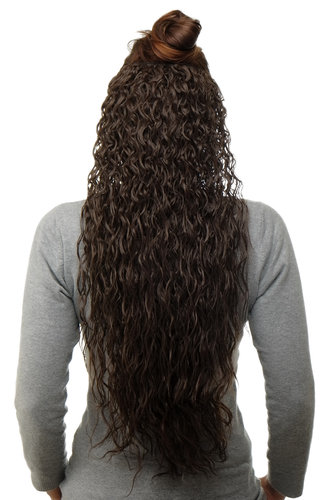 Hairpiece half wig Clip-In Extension long stringy crimpy curls latin shiny oily wet-look brown