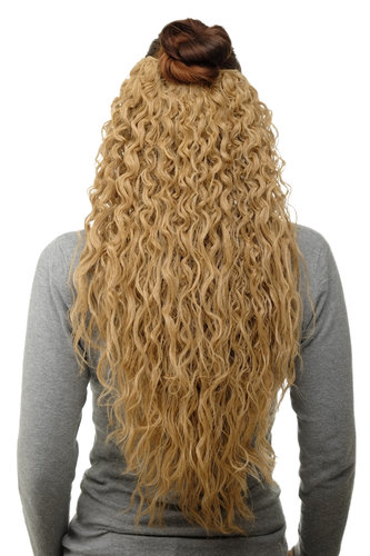 Hairpiece half wig Clip-In Extension long stringy crimpy curls latin shiny oily wet-look honeyblond