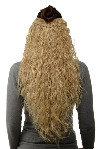 Hairpiece half wig Clip-In Extension long stringy crimpy curls latin shiny oily wet-look lightblond