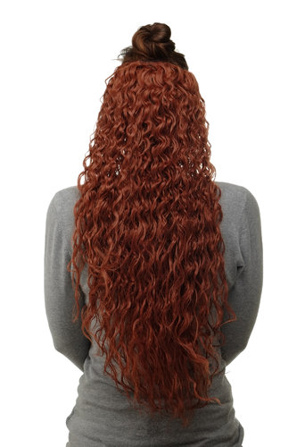 Hairpiece half wig Clip-In Extension long stringy crimpy curls latin shiny oily wet-look copper red