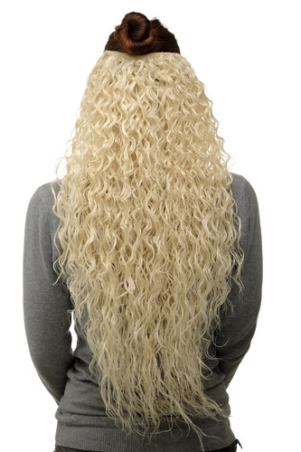 Hairpiece half wig Clip-In Extension long stringy crimpy curls shiny oily wet-look platinum blond
